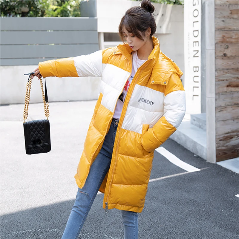 Lucyever Fashion Long Patchwork Letter Hooded Parka Woman Mix Color Thick Slim Jacket Women 2019 Winter Casual Warm Coat Mujer | Женская