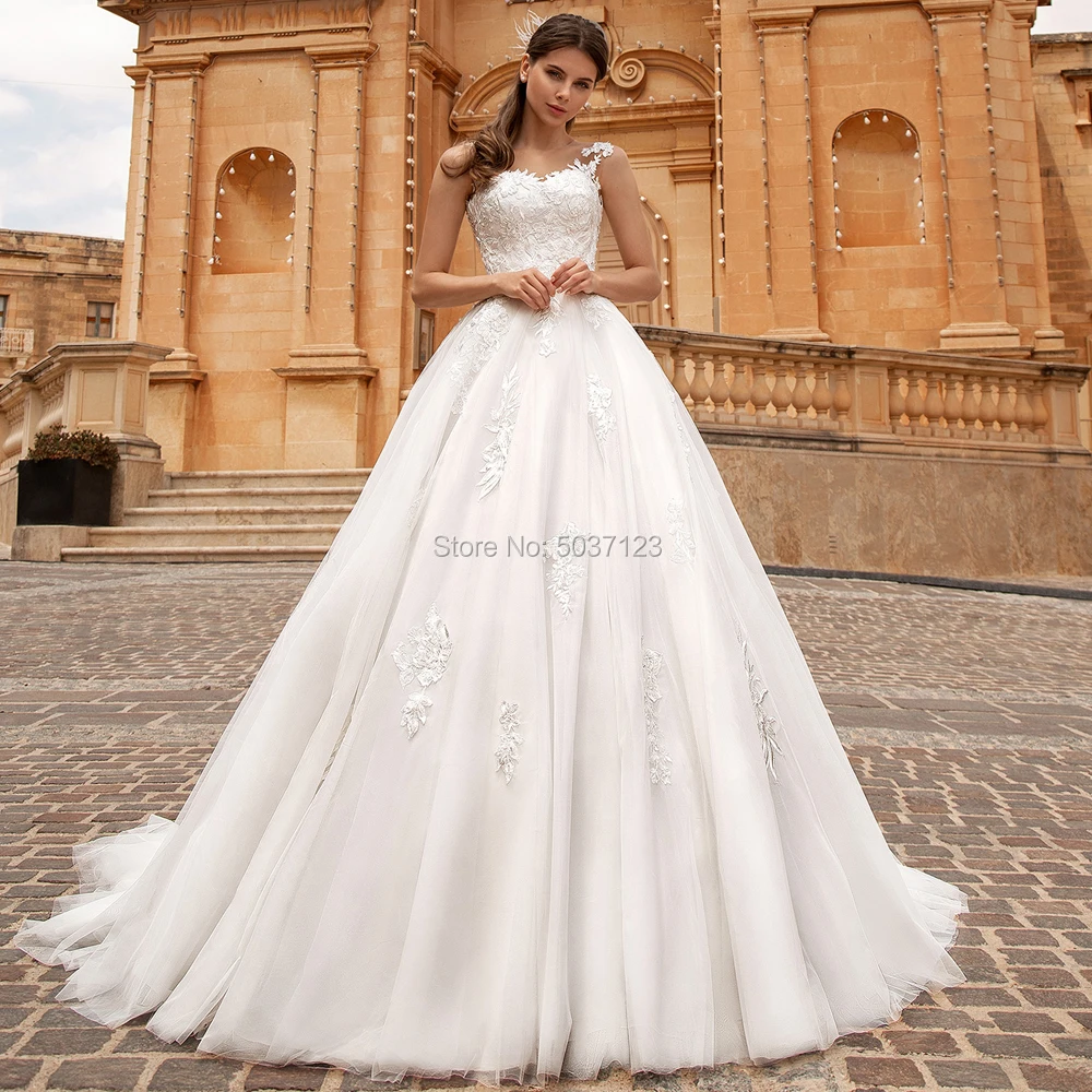 Бальное платье Свадебные платья с круглым вырезом без рукавов Vestido De Noiva Кружева
