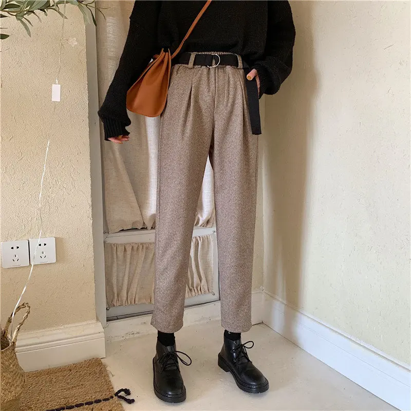 Новинка 2020 теплые модные женские длинные штаны-шаровары с высокой талией