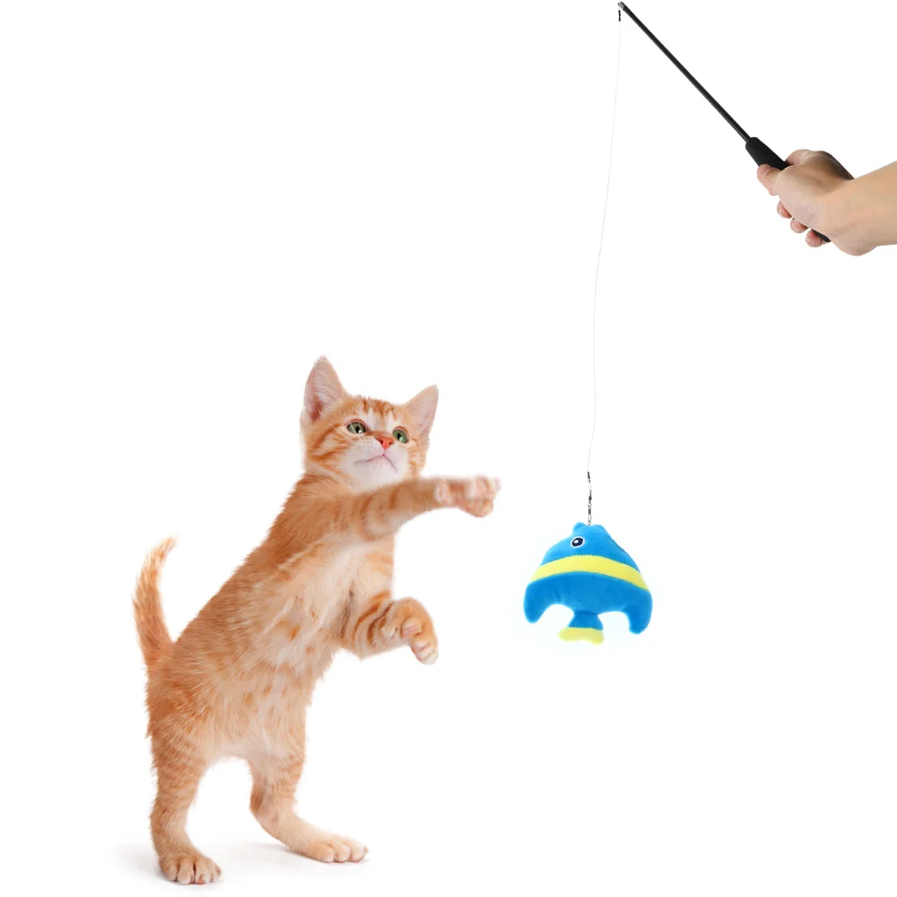 

11Pcs Cat Telescopic Fishing Rod with Replacement Feather Pet Plush Set