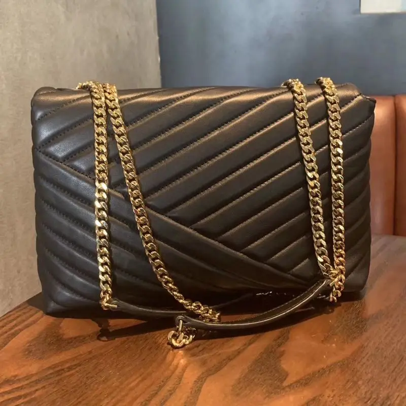 

Luxury Brand Women's Bag Famous Designer Classic Strips Single Chain Strap Shoulder Messenger Bag 100% Real Goat Leather Bags