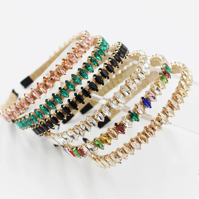 Повязка на голову с золотыми шелковыми краями и кристаллами в Корейском стиле