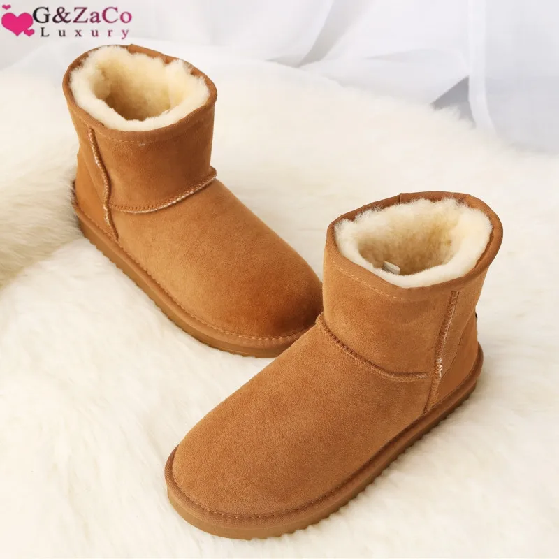 G & Zaco/Роскошные зимние сапоги из овечьей кожи Женские полусапожки натуральной