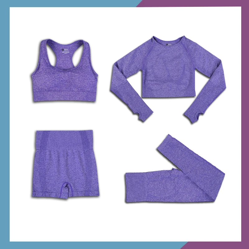 

Seamless Gym Set Clothes 4Pcs Yoga Sport Suit Women Bra+Shorts+Sleeve Long Sleeve Pants Fitness Shorts Sports Wear Gym