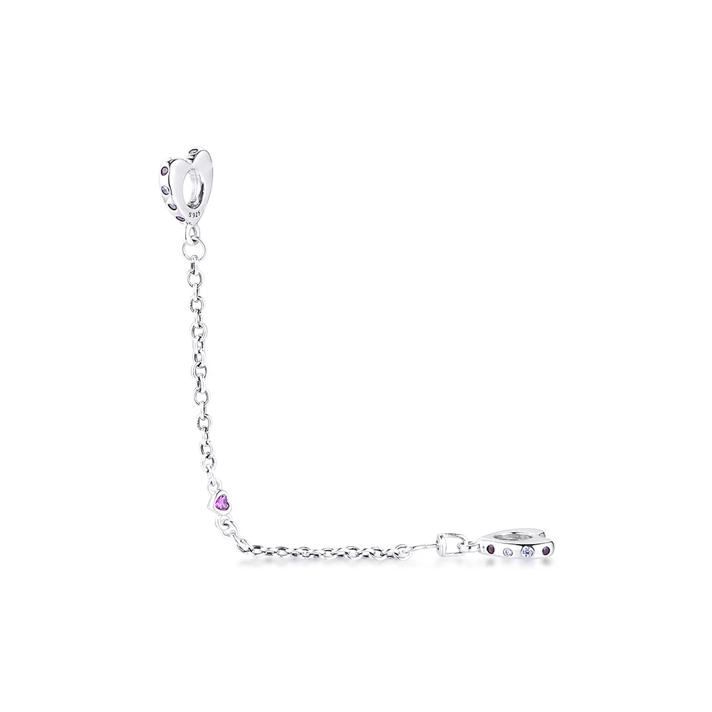 

DIY Fits For Pandora Bracelets Bright Hearts Safety Chain Beads with Pink CZ 100% Sterling-Silver-Jewelry Charms Free Shipping