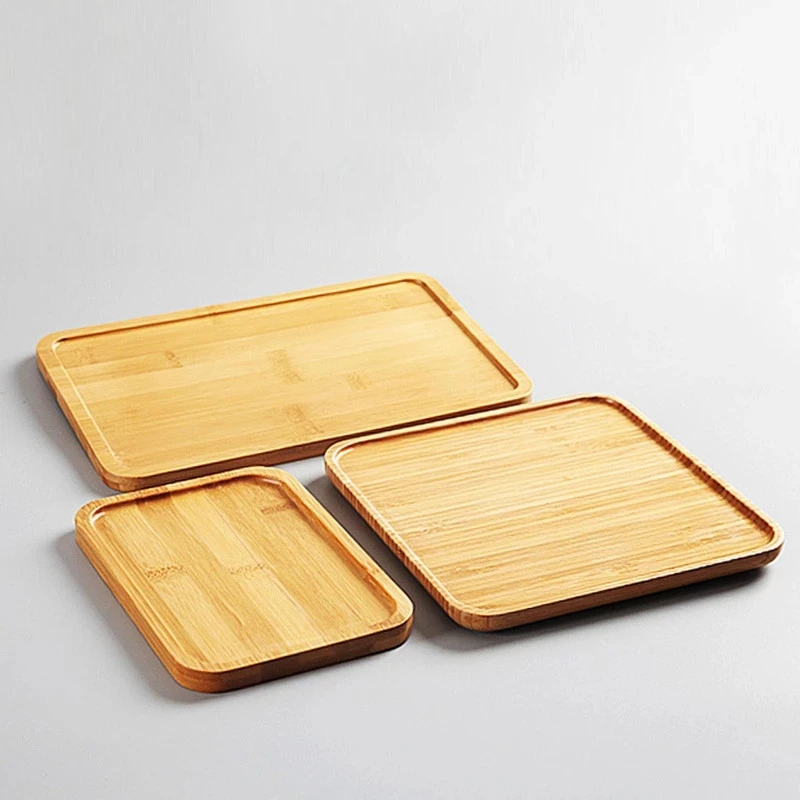 

Bamboo Rectangle Square Storage Plate Fruit Dishes Saucer Tea Tray Dessert Dinner Bread Plates