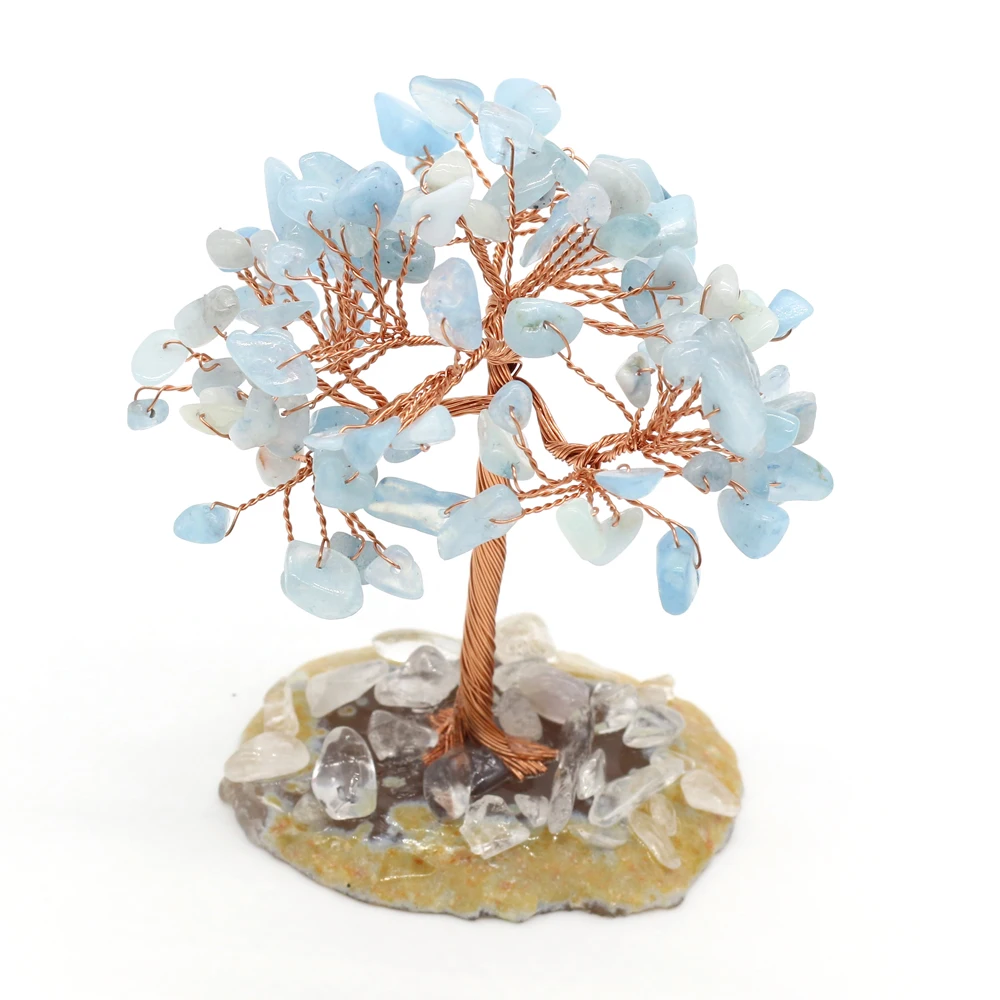 

1PC Natural Crystal Tree Aquamarine Handmade Lucky Tree Decoration Agate Slices Stone Mineral Ornaments Home Decoration Gift