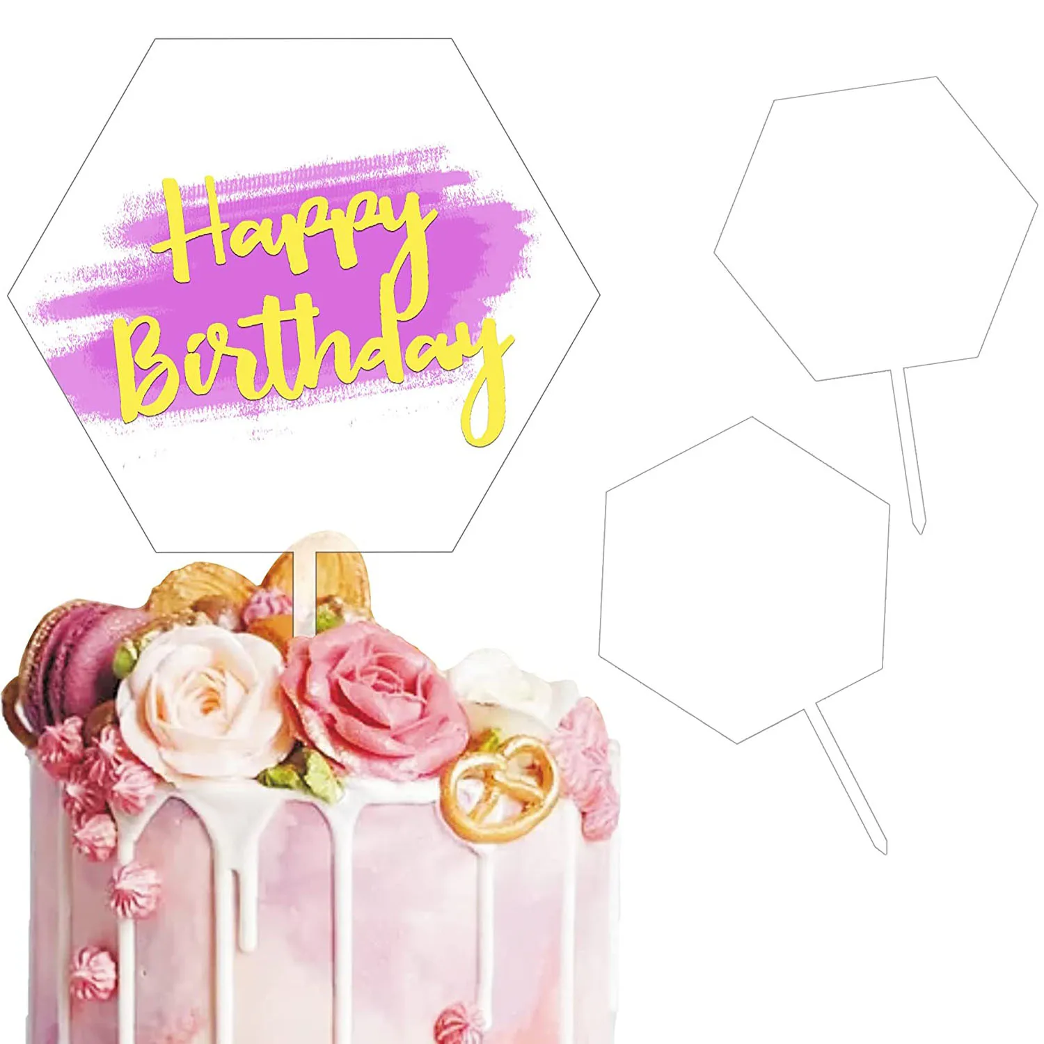 5 or 10pcs Hexagon Acrylic Happy Birthday Cake Topper No Texts Blank Acrylic Board For Wedding Cake Decorations Tool DIY Custom