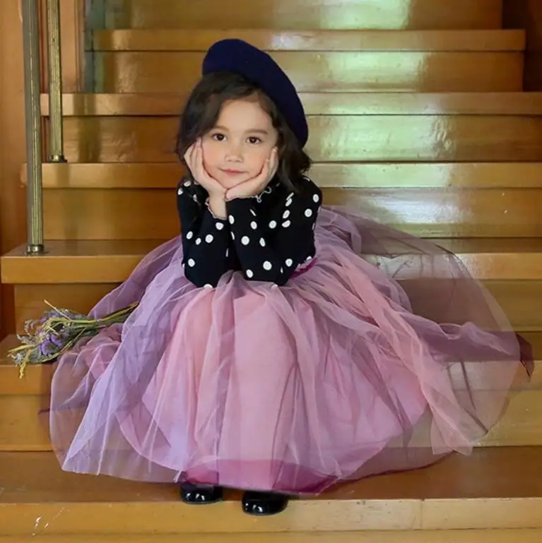 2019 New Children Baby Fall Dot Mesh Dresses Girls Princess Elegant Clothes 6 pcs/lot Wholesale | Детская одежда и обувь