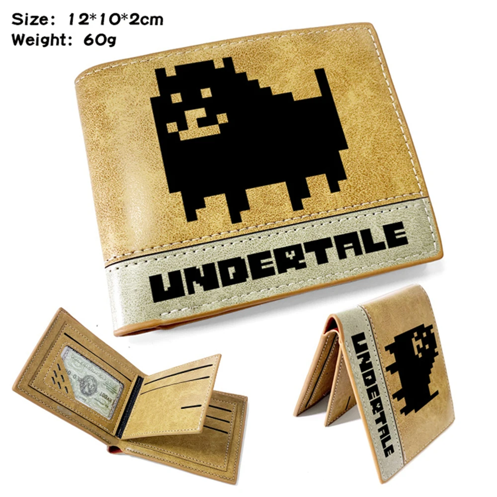 

Game Undertale Hot Teenager Khaki PU Leather Wallet Bifold Men's Short Casual Photo Credit Cards Holder Note Compartment Purse