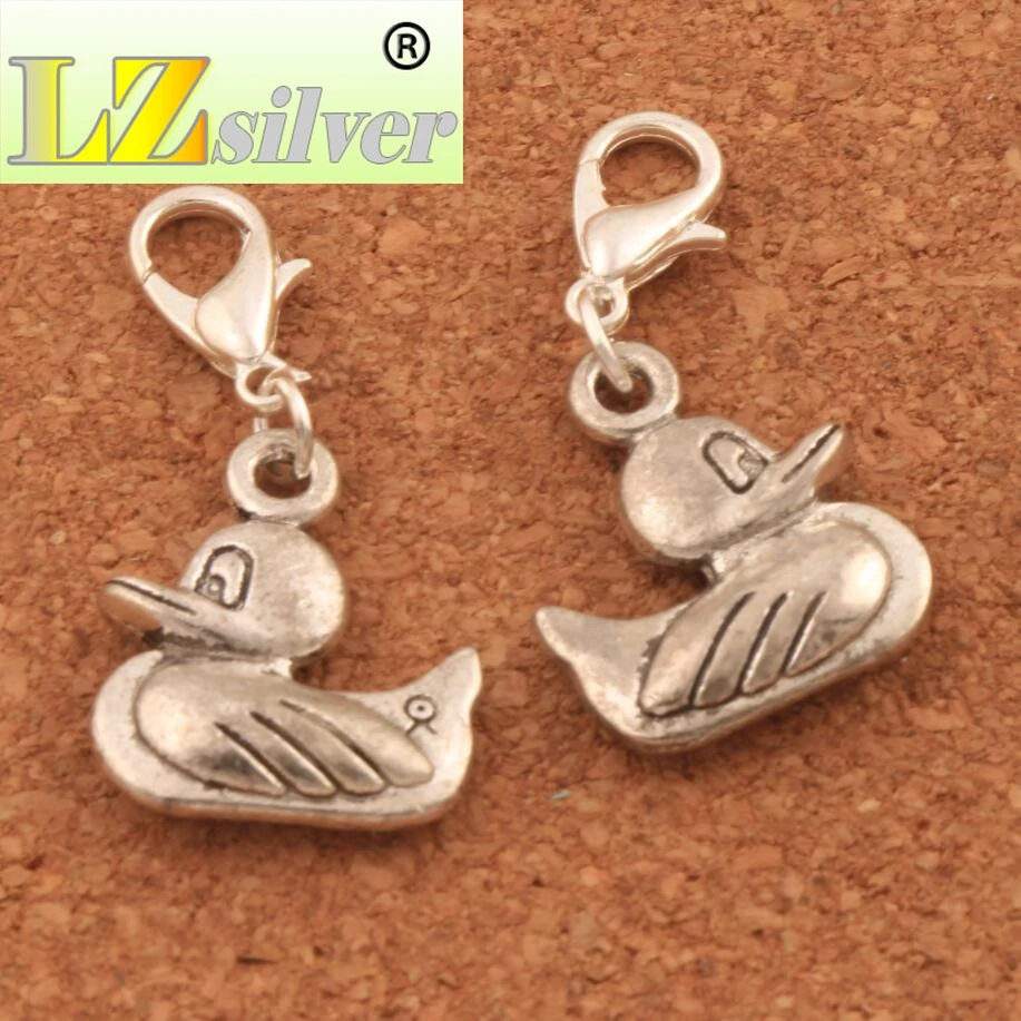 Happy Ducks Swimming Clasp European Lobster Trigger Clip On Charm Beads 15.8x32.5mm 60PCS Zinc Alloy C097