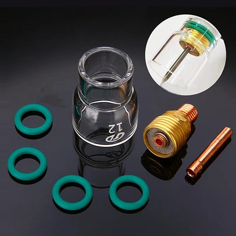 

7Pcs Glass Cup Kit Stubby Collets Body Gas Lens Welding Torch For Wp-9/ 20/ 25