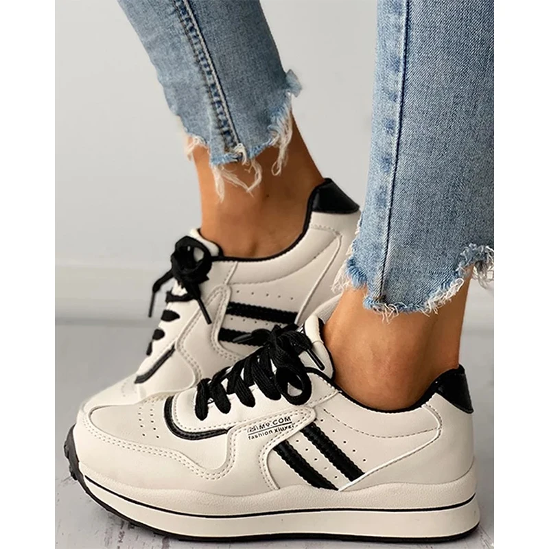 

2021 Women Shoes Platform Anti Slip Fashion Stripe Breathable Casual Outdoor Female Sneakers Comfortable Sport Shoes
