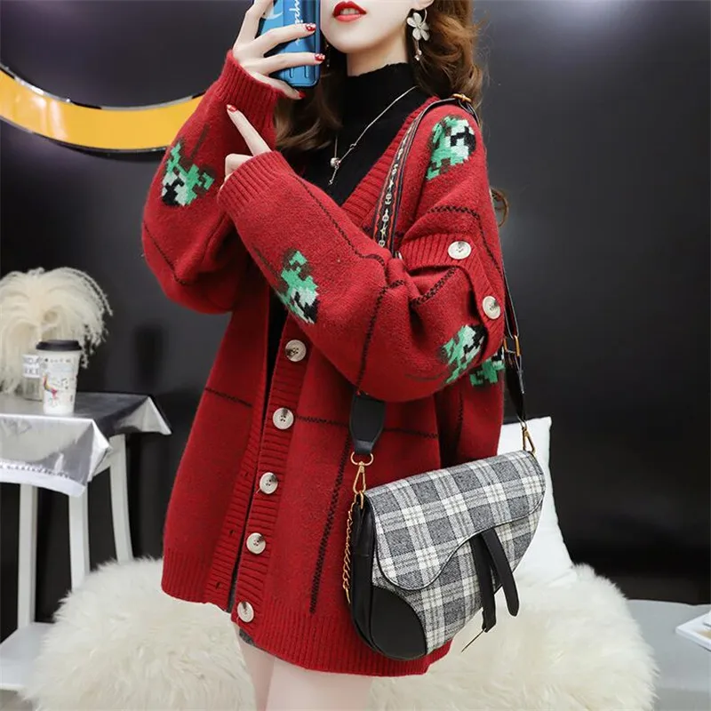 2019 sweater cardigan women loose early autumn and winter new solid color long-sleeved wild knitted jacket |