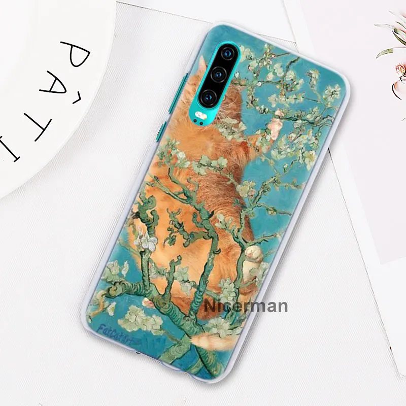 Забавный Pat Cat Art painting красочные милые чехлы для телефонов huawei P30 Pro P10 P20 Lite P30 Lite P Smart Plus Жесткий Чехол для ПК Co