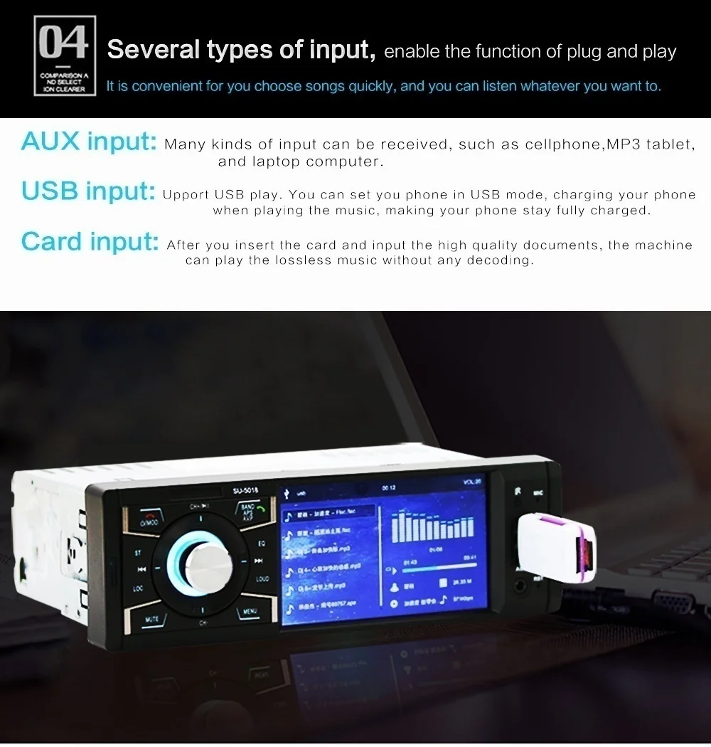 Автомагнитола стерео 4 &quot1 Din мультимедийный AUX IN MP5 плеер Bluetooth приемник FM USB SD