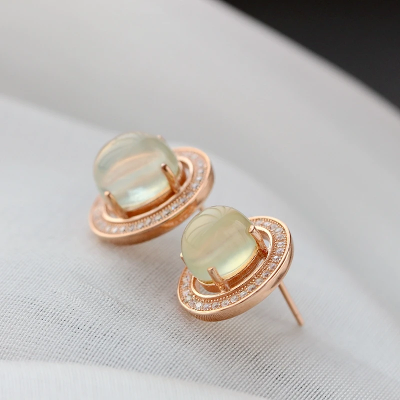 Серьги женские эллиптические из настоящего серебра 925 пробы с натуральным Пренит