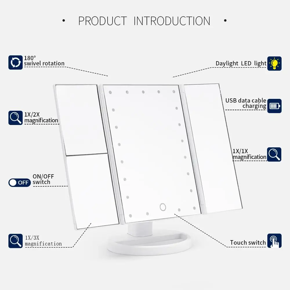 Складное косметическое зеркало с 21 светодиодсветодиодный подсветильник кой