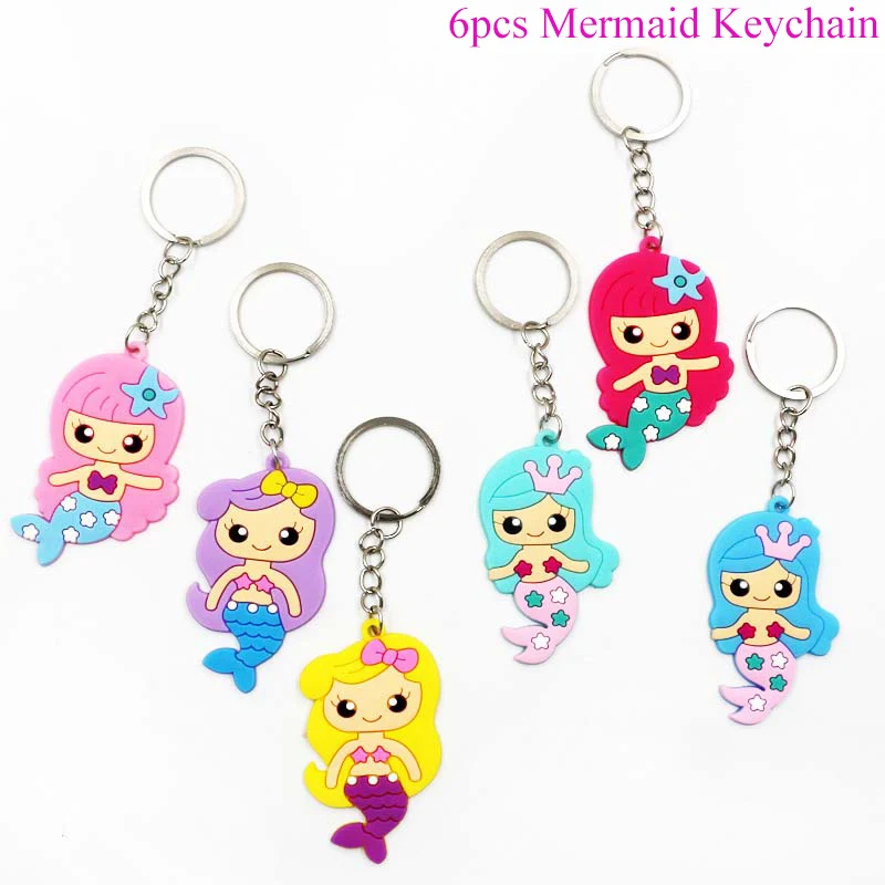 6pcs keychain 1 Вечерние браслеты Русалочки с защелкой силиконовый браслет подарок на день рождения для детей Девочка Русалка забавная игрушка - Цвет: 6pcs keychain 1