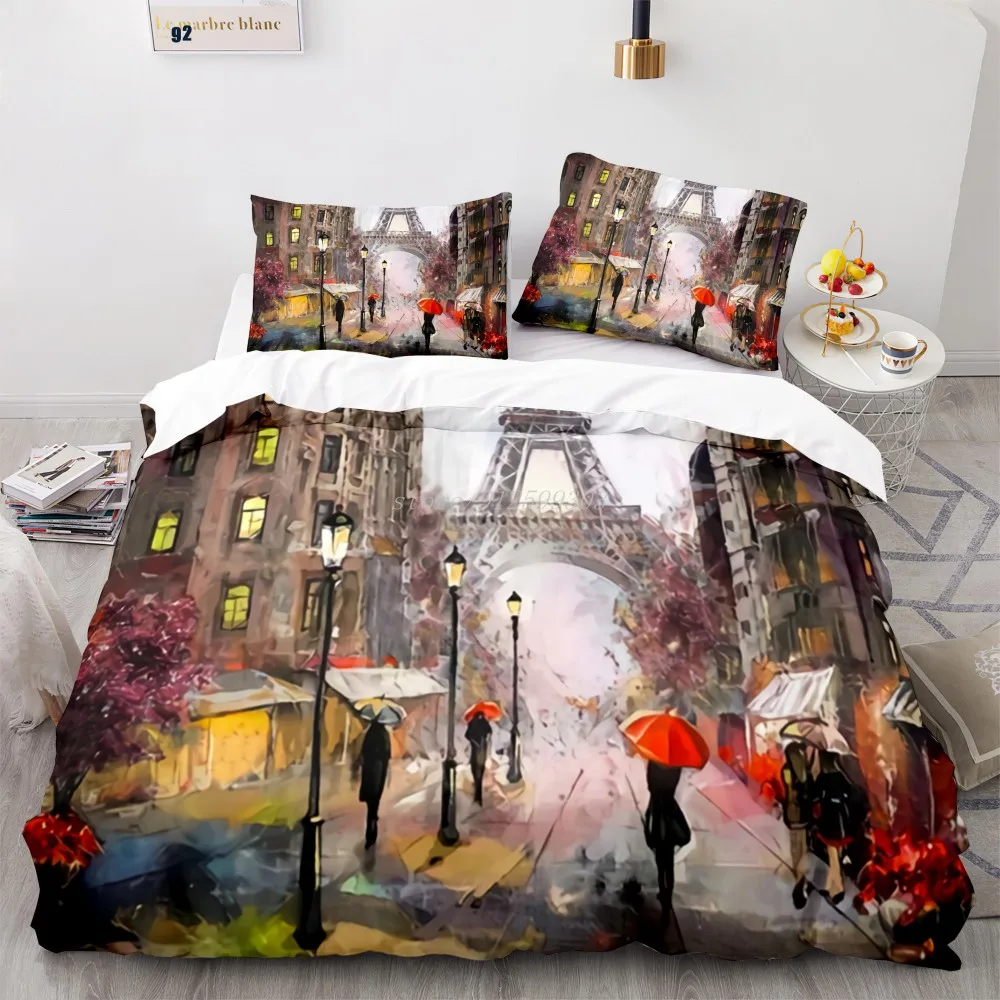 

Romantic Tower of Paris Bedding Set Girls Single Queen Duvet Cover Sets Quilt Comforter Covers With Pillowcase Bedclothes