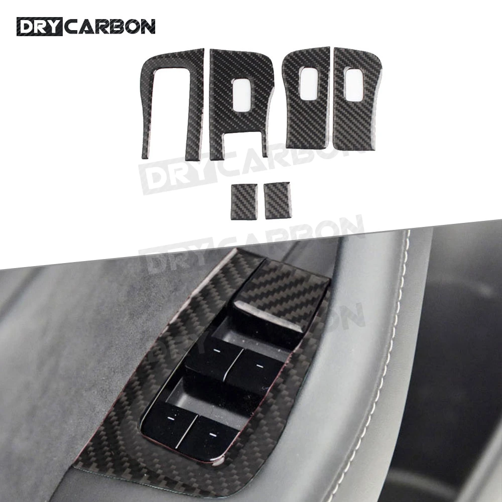 

Carbon Fiber Car Door Window Lifter Switch Buttons Trim Stickers Frame For Tesla Model 3 2017-2019