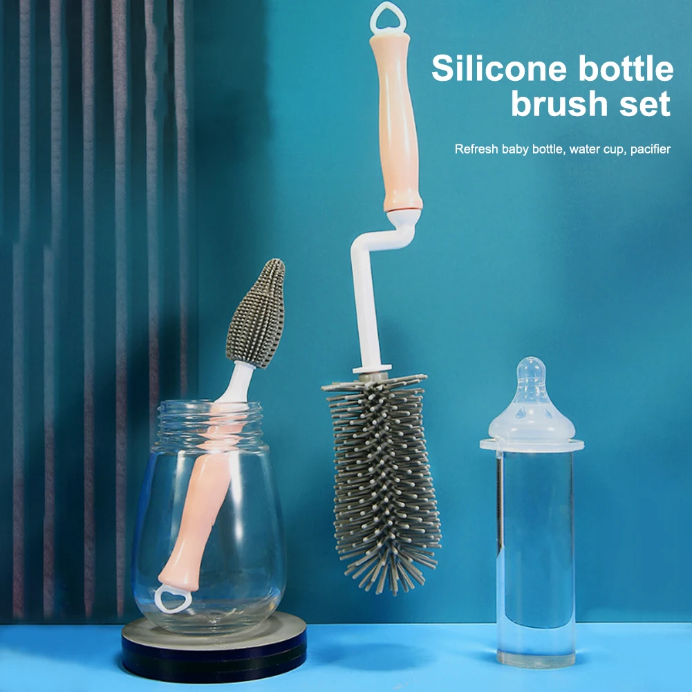 

3Pcs/Set Baby Bottle Brush Silicone Cleaner Brush 360 Rotating Cleaning Combination Kit Anti-scalding Handheld Brush Home Supply