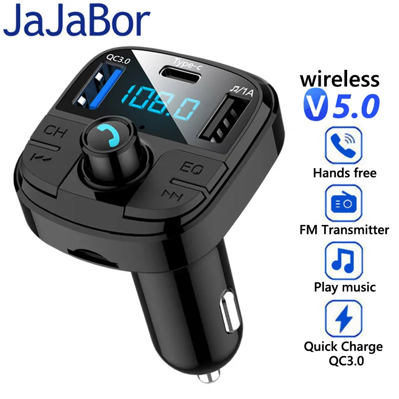 

Автомобильное зарядное устройство JaJaBor, FM-передатчик, Bluetooth 5,0, CarKit, MP3, аудио, музыкальный плеер, громкая связь, Тип C, быстрая зарядка, QC3.0