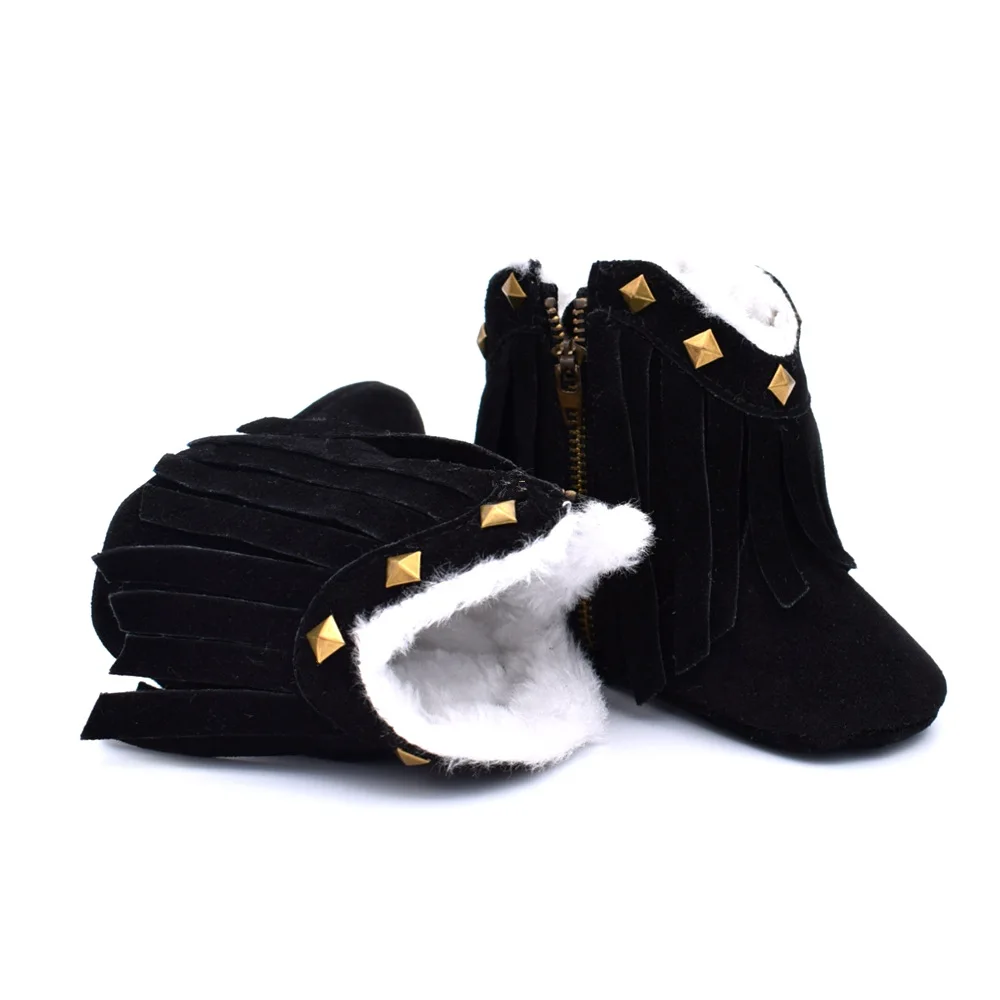 

Сапоги детские зимние, для девочек, Мокасины с бахромой для малышей