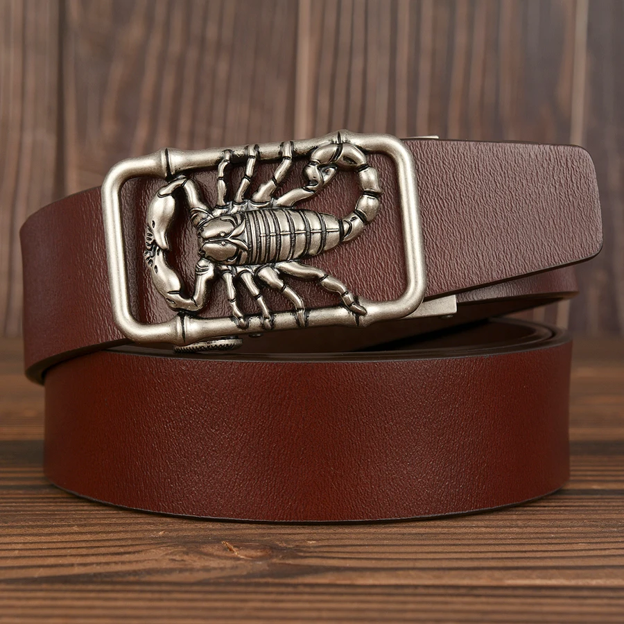 Мужские ремни с автоматической пряжкой в стиле скорпиона повседневные из