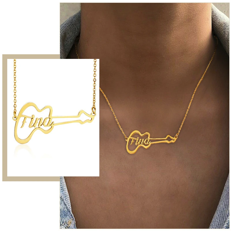 Короткое имя ожерелья на заказ для женщин 1 6 слов начальный чокер Кулон гитара из