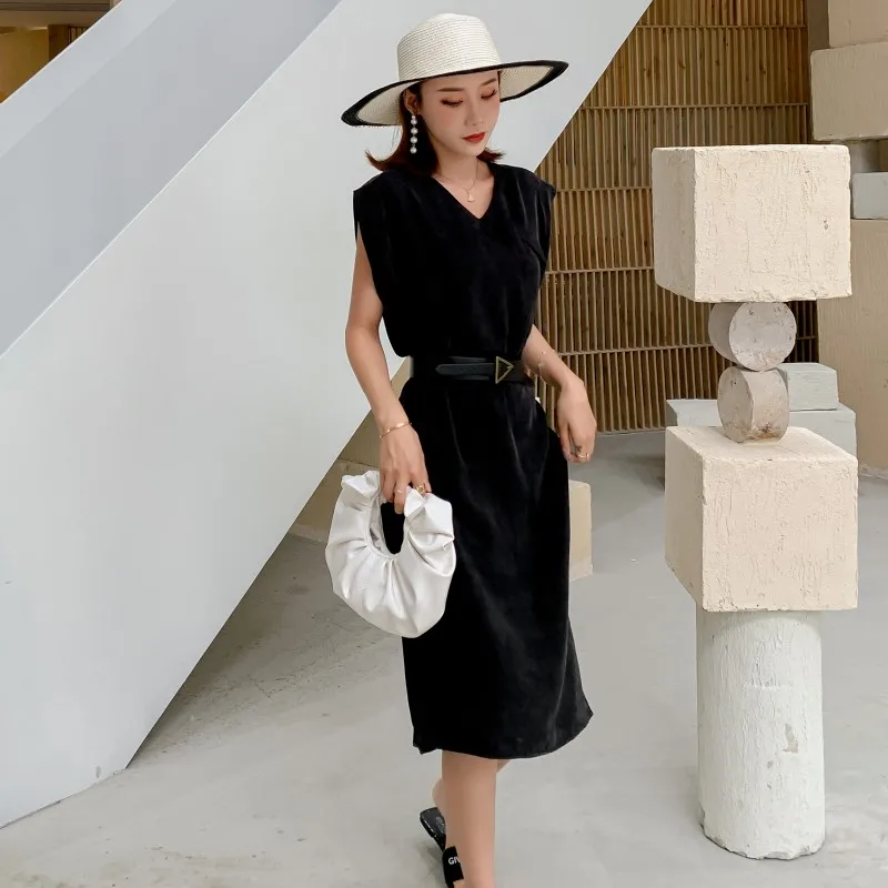 Женское длинное платье из вискозы с V-образным вырезом без рукавов | Женская