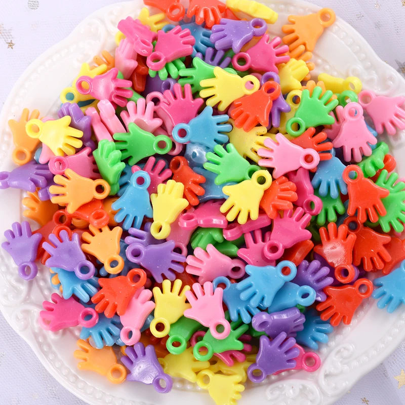 

30Pcs/Lot Random Mixed Color Palm Shape Acrylic Beads For DIY Jewelry Making Children Bracelet Necklace Pendant Accessories