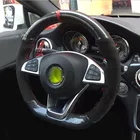 Чехол 5D из углеродного волокна и черной замши на руль, Обложка с красным стежком для Mercedes-Benz C200, C250, C300, B250, B260