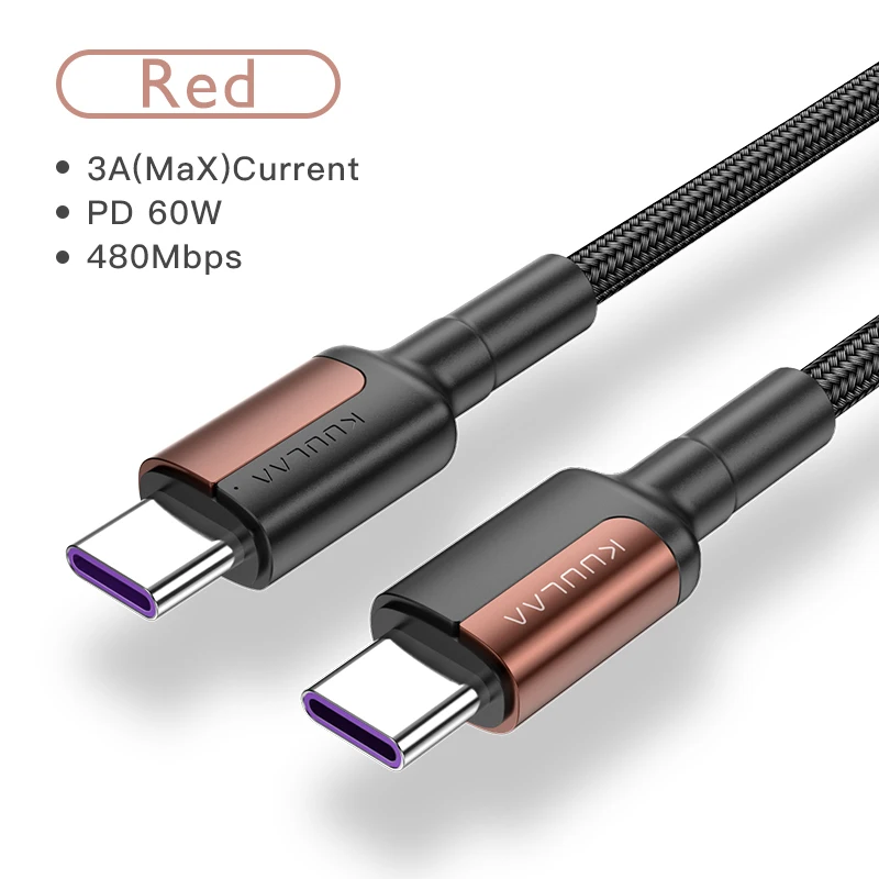 Red KUULAA usb type-C-USB C кабель для Xiaomi Mi 8 9 60 Вт PD QC 4,0 USBC Быстрая зарядка USB-C для Macbook samsung Galaxy S10 S9 type-C - Цвет: Red