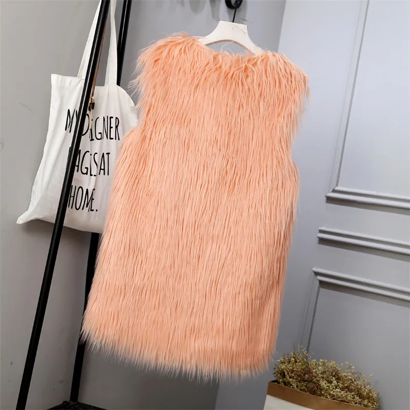 Новинка S/3Xl женские длинные жилеты из искусственного меха зима-осень пушистые меховые куртки без рукавов с v-образным вырезом Модные жилеты из искусственного меха J3047