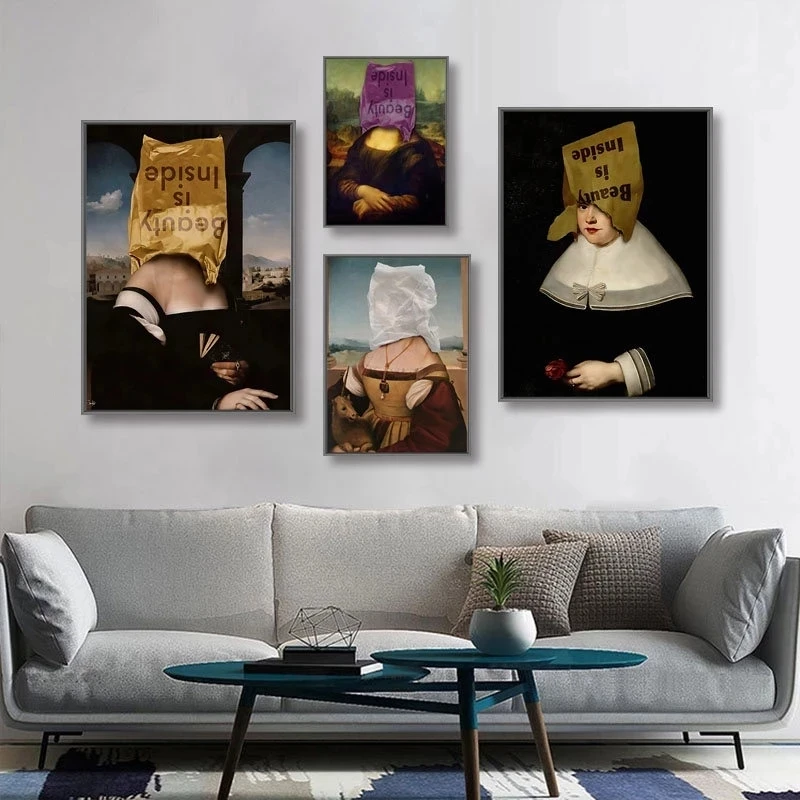 

Mona Lisa Funny Art Canvas Painting Beauty Is Inside Wall Posters And Prints Famous Da Vinci Art Pictures Living Room Decoration
