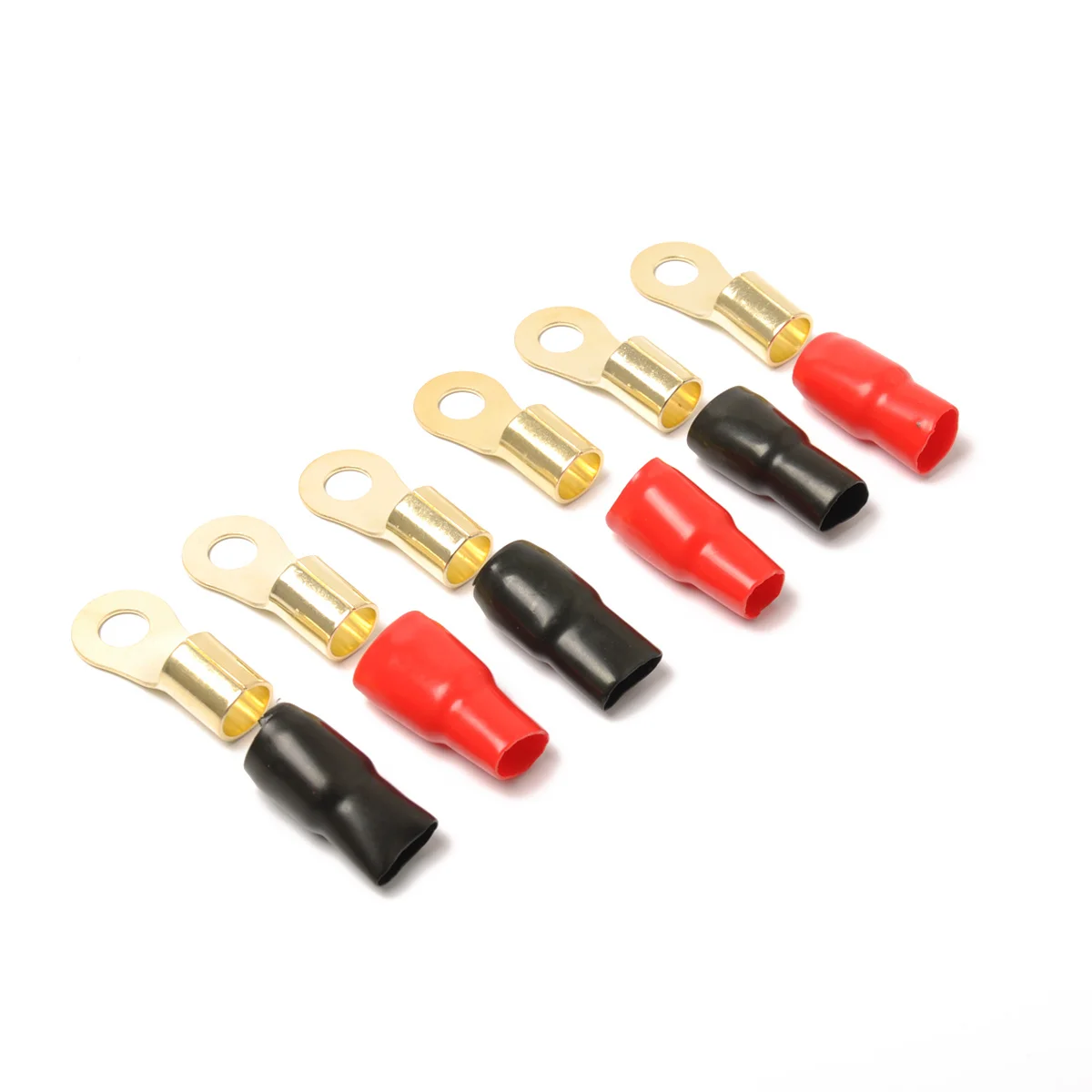 

6 Pack Audio Power Ground Wire Ring Terminals Brass 1/0 Gauge Connectors Red and Black Boots 2/5"