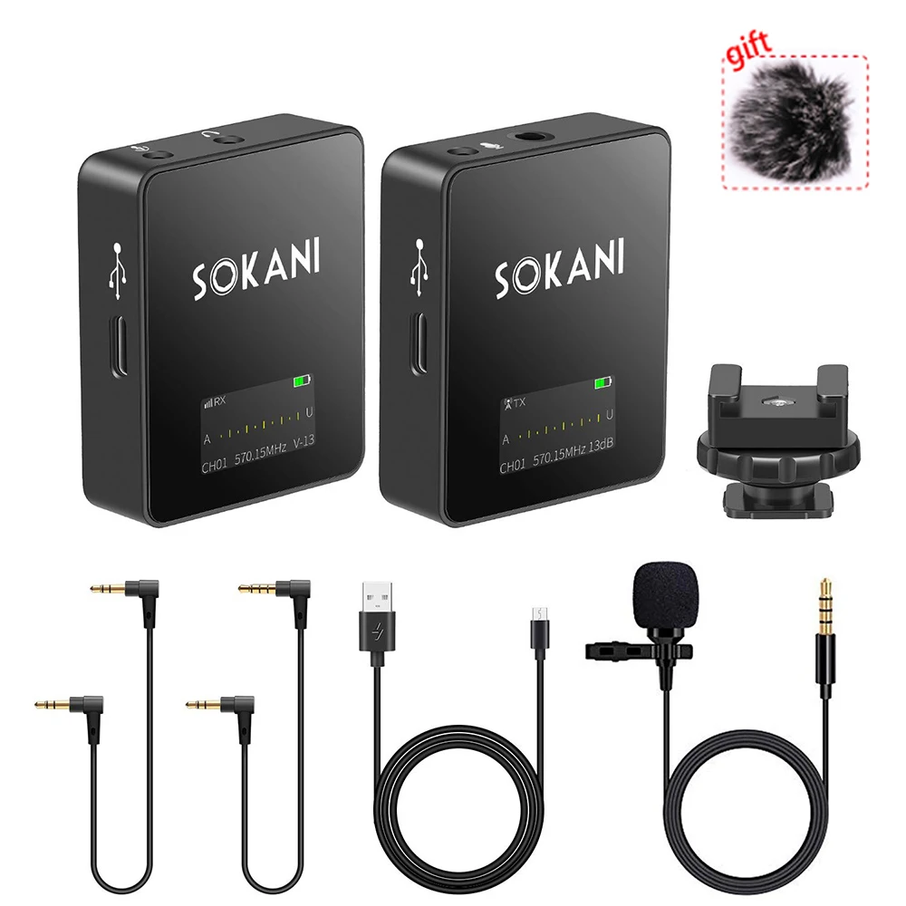 Портативная гарнитура Sokani Tiny Twin UHF микрофон с отворотом петличный клипсой для