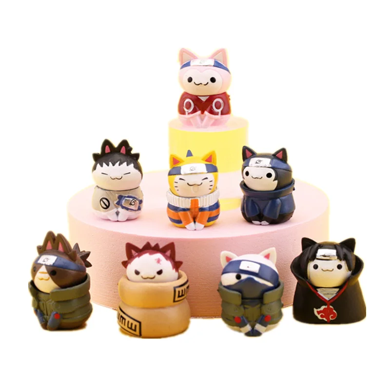 8 шт./компл. фигурки кошек украшение для комнаты Kakashi Gaara Hinata Sasuke Itachi Q Version 3 см куклы