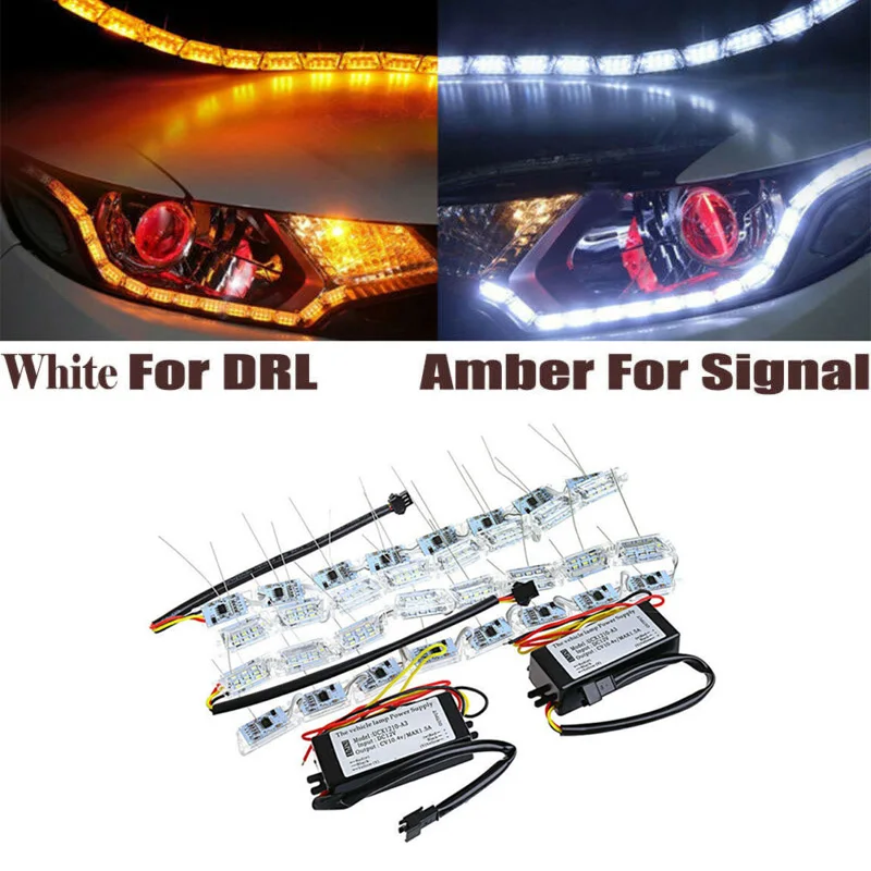 2x Автомобильный светодиодный светильник дневной ходовой двойной цвет супер