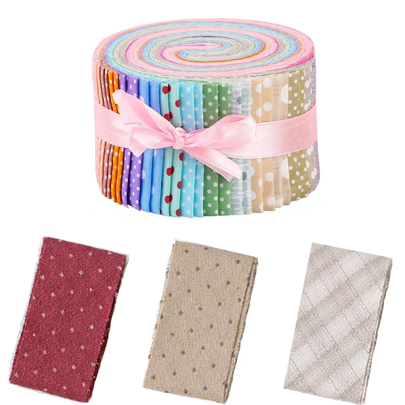 

Dailylike 43 Pcs Cotton Fabric Quilting Strips Jelly Roll With Different Patterns Sewing Cotton Assorted Fabric Long Cotton Tape