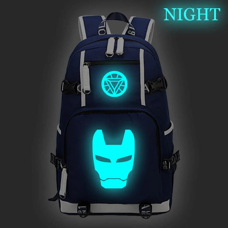 Горячий Рюкзак Супергероя Супермен Мстители Железный Человек Светящаяся Большая школьная сумка для путешествий на каждый день.