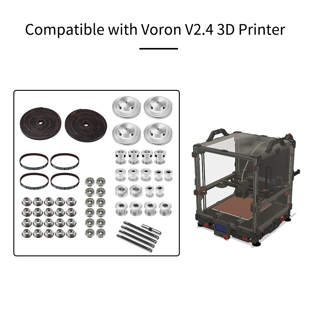GT2 Timing Belt Drive Kit 625 F695 Bearing Pulley Wheel Idler Shaft Compatible with Voron V2.4 3D Printer Motion Parts
