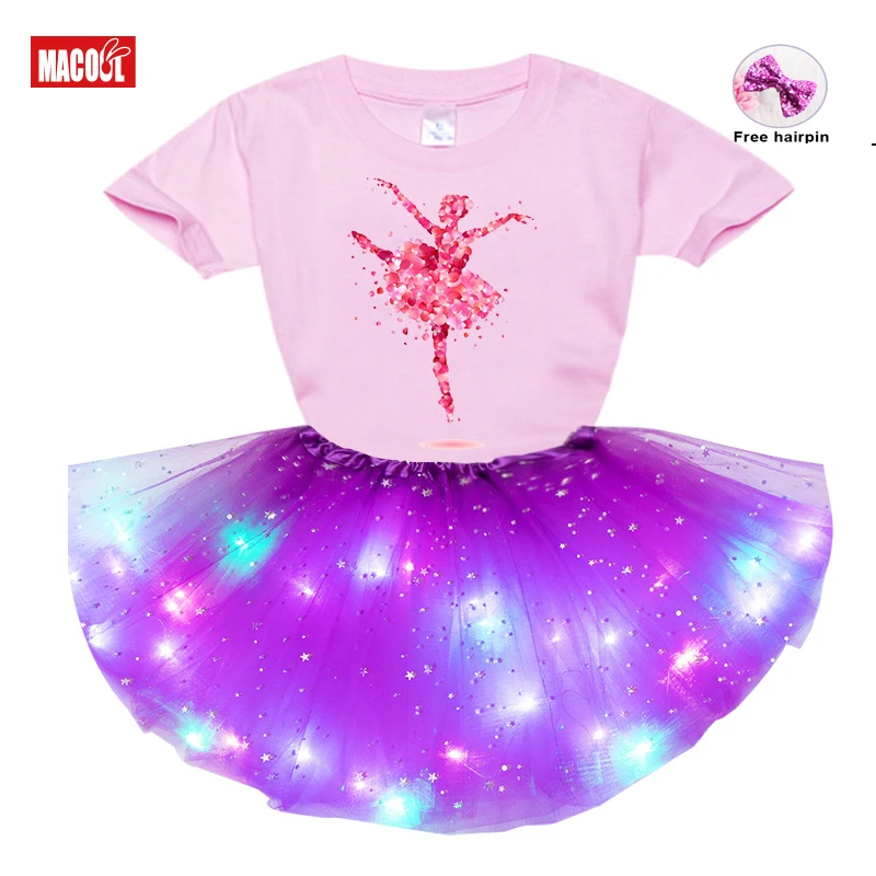

Kids Girl Dress Sets Princess Girls Set Birthday Party 2Pc Light Dress+t Shirt 2021 Summer Kids Ballet Picture Print Dress Sets