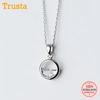 trustdavis 925 sterling silver hollow round crystal pendant short clavicle chain necklace for women sivler 925 jewelry ds841
