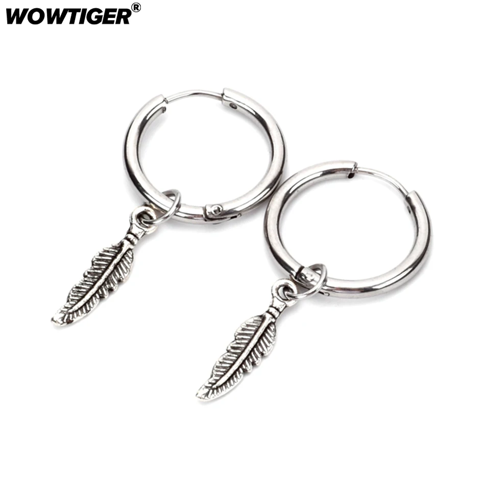 WOWTIGER женские листья серьги из нержавеющей стали Гладкий Круглый обруч для женщин