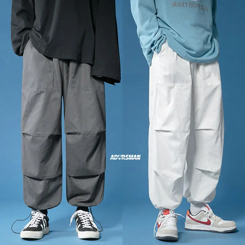 

Spring Cotton Casual Pants Men's Fashion Solid Color Wide-leg Pants Men Streetwear Korean Hip-hop Straight Pants Mens Trousers