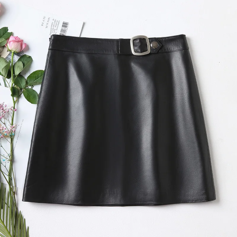

Womens Genuine Leather Skirt Women Natural Real Sheepskin Ladies Office High Waist Elegant Designs A-line Mini Skirts Female