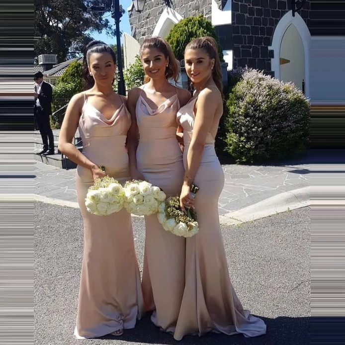 Простые платья для подружек невесты Marmaid свадебные вечерние на тонких бретельках