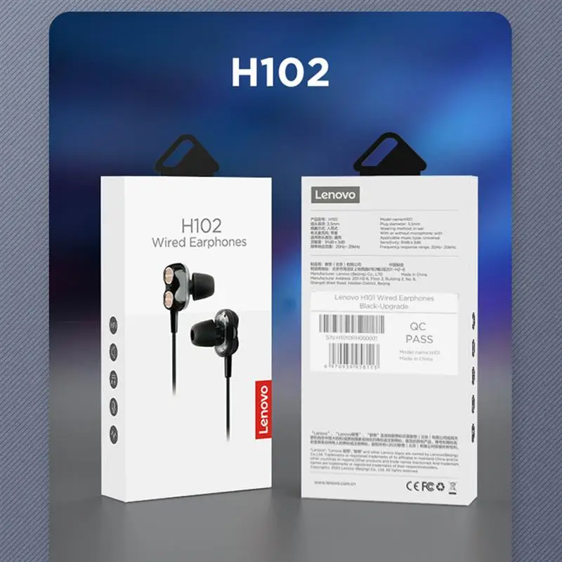 

Lenovo H102 Sound Earphone Heavy Earplug Ergonomic Slanted In-ear Stereo Wired Headset With 3.5mm Mic Headset for Smartphone